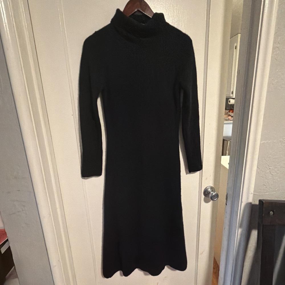 TSE Women's Black Long Cashmere Knit Turtle Neck Sweater Dress  Small
